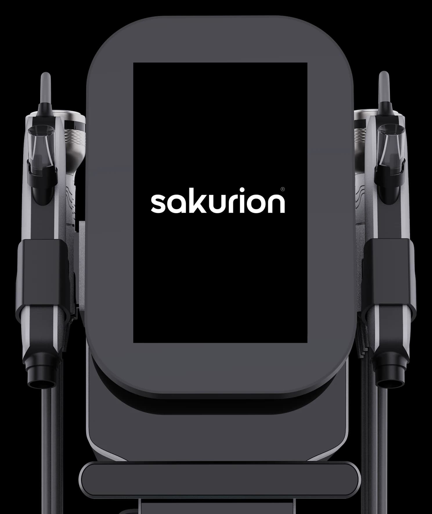 Close-up of the HydraDem Pro console: the touchscreen with a handpiece on each side